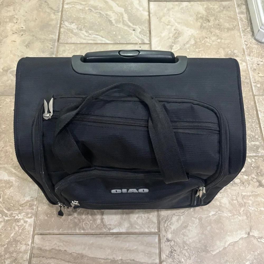 Ciao Black Rolling Underseat Carry On Bag Telescopic Handle Travel Luggage